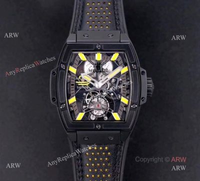 Mens Hublot Masterpiece All Black Rubber Band Tourbillon Watch Replica